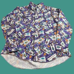 Wrangler Mens 17-35 Long Tail Purple Cowboy Cut Abstract Rodeo Paisley Shirt